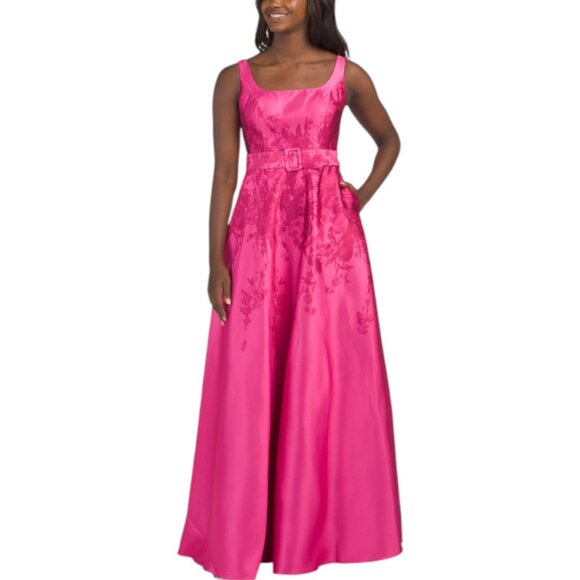 RENE BY RENE RUIZ Sleeveless Floral Mikado Gown With Belt - Picture 1 of 5